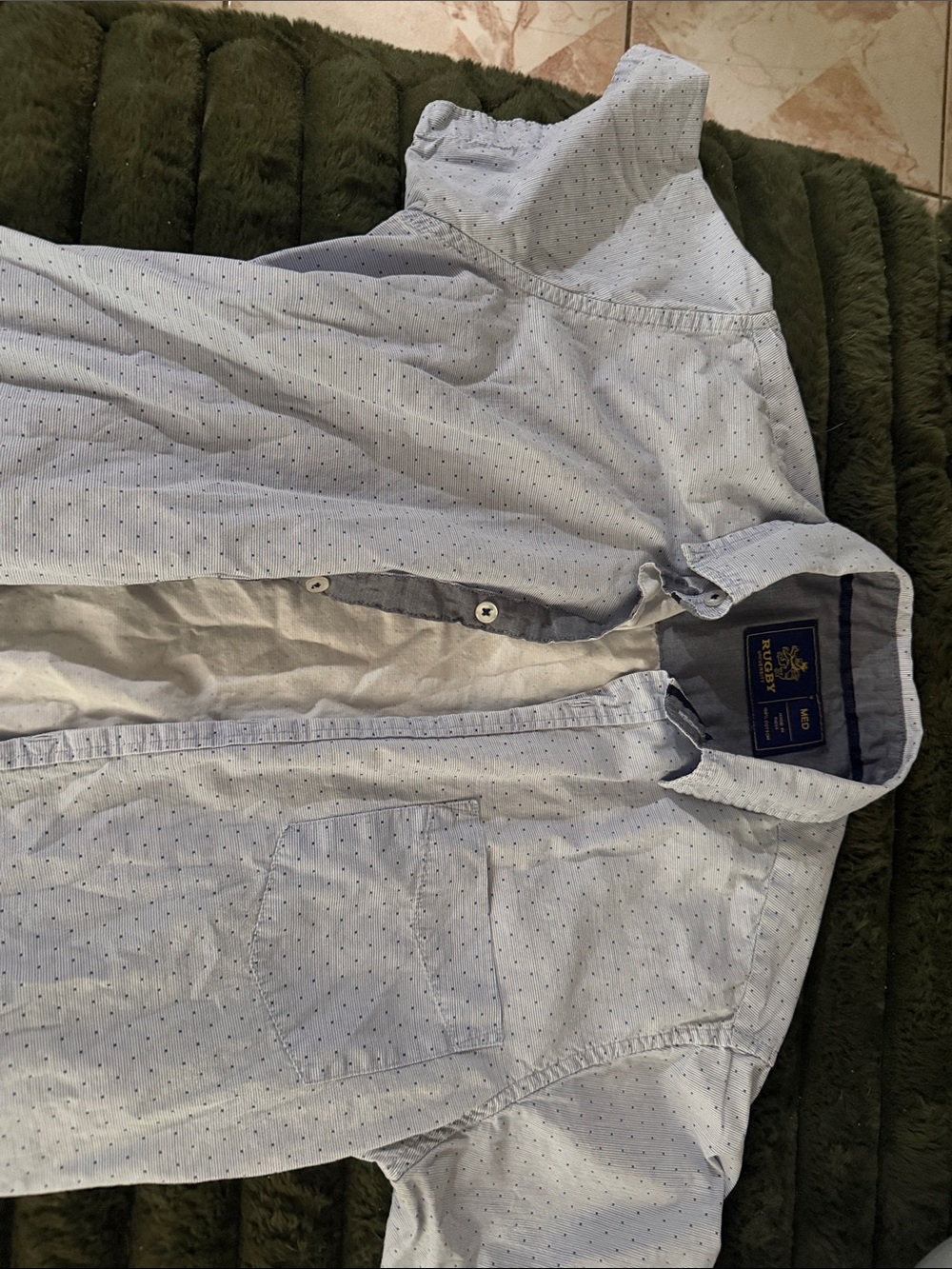 Rugby university Light Blue Mens Short-Sleeve Button-Up Shirt - Classic Casual